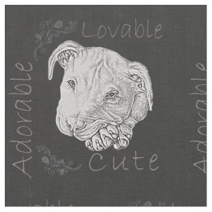Chalk Drawing of Pitbull with Folded Paws Fabric