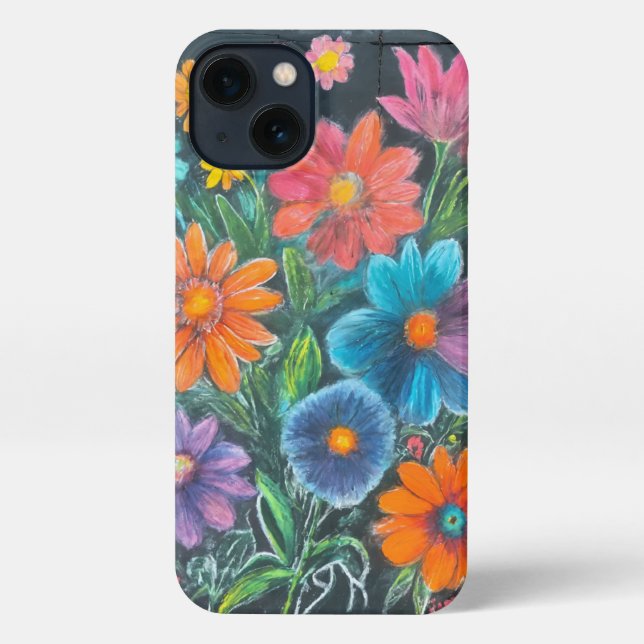 Chalk Drawing of Vibrant Flowers – Artistic Floral iPhone Case (Back)