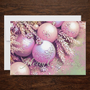Chalk Drawing Soft Pinks Christmas Ornaments Card