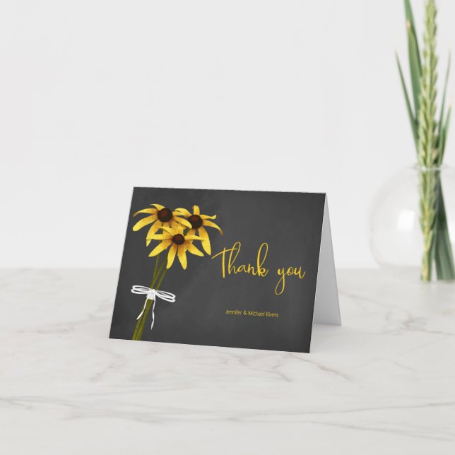 chalk drawn Black Eyed Susan flowers thank you Card (Front)