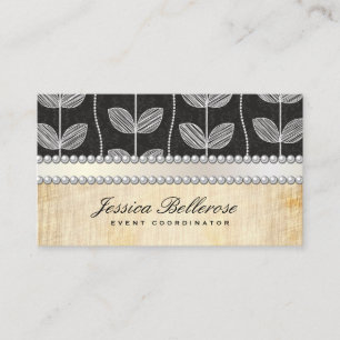 Chalk Drawn Leaf   Pearls Vintage Background Business Card