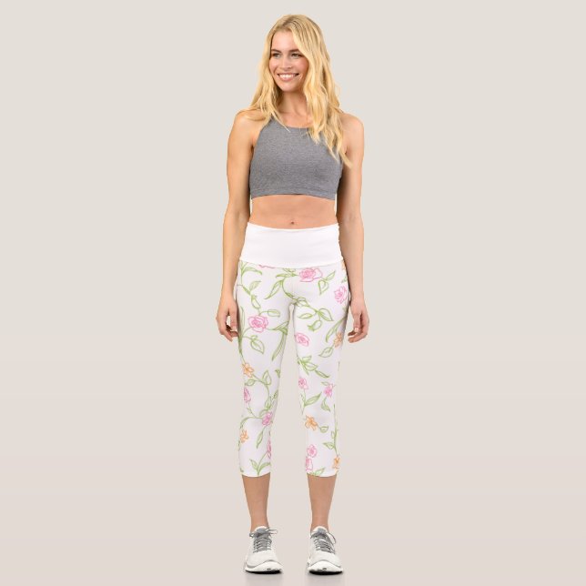Chalk Drawn Roses Background Capri Leggings (Front)