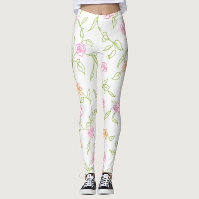 Chalk Drawn Roses Background Leggings (Front)