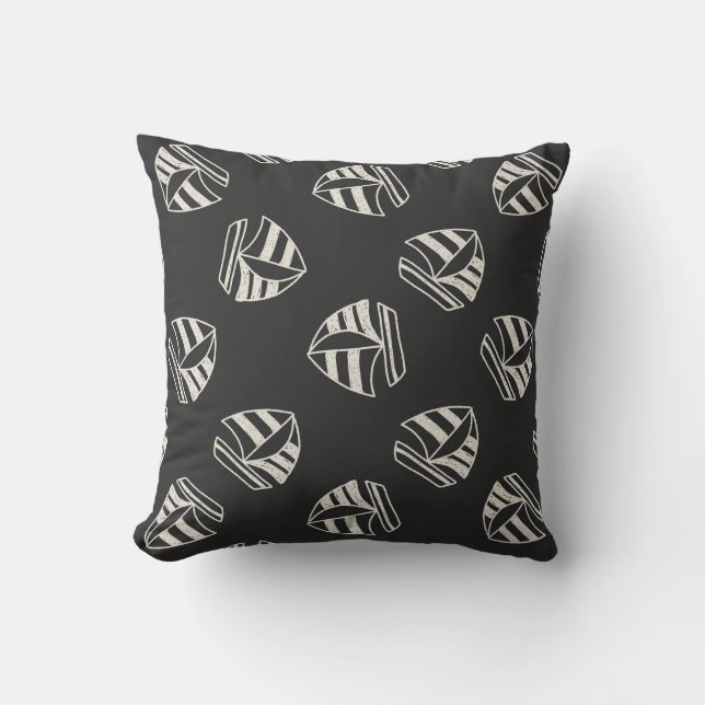 Chalk Drawn Sailboat Pattern Cushion (Front)