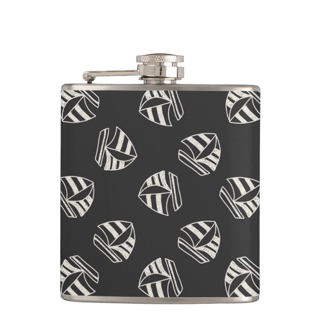 Chalk Drawn Sailboat Pattern Hip Flask (Front)