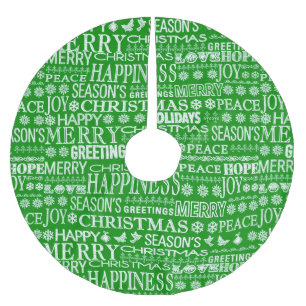 Chalk Drown Christmas Greeting In Green And White Brushed Polyester Tree Skirt