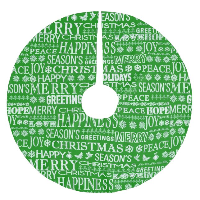 Chalk Drown Christmas Greeting In Green And White Brushed Polyester Tree Skirt (Front)