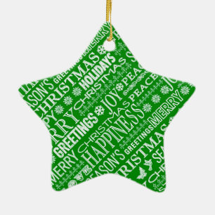 Chalk Drown Christmas Greeting In Green And White Ceramic Tree Decoration