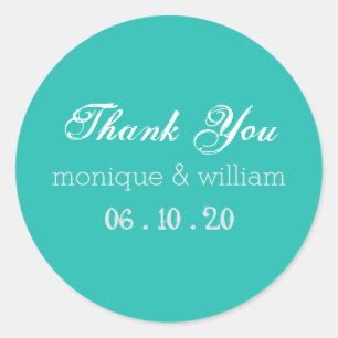 Chalk Flourish Teal Rustic Wedding Thank You Classic Round Sticker