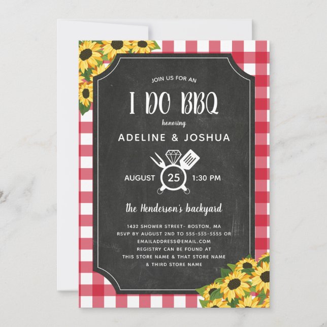 Chalk Gingham Sunflowers I Do BBQ Couple's Shower Invitation (Front)