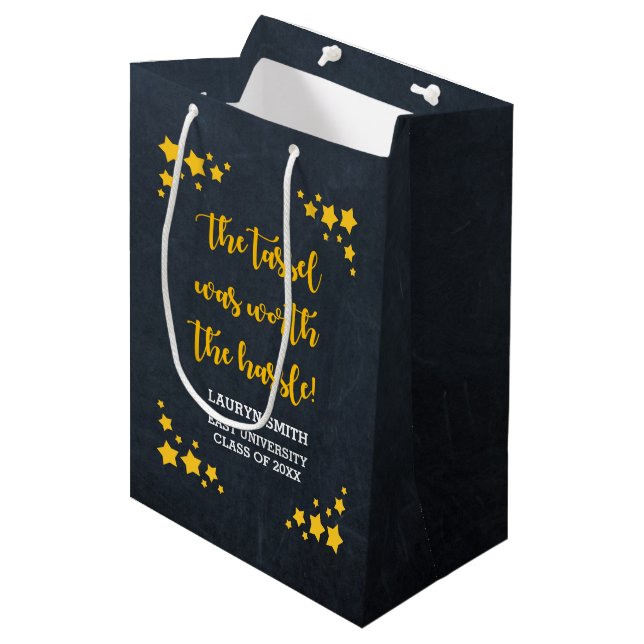 Chalk Gold Star Personalised Graduation Medium Gift Bag (Front Angled)