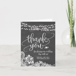 Chalk Hanging Lights & Lace Wedding Thank You Card