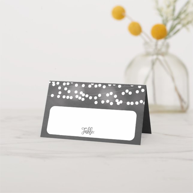 Chalk Hanging Lights Wedding Place Cards (Front)
