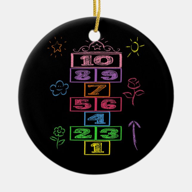 Chalk Hopping Game Hopscotch Cute Funny Colourful Ceramic Tree Decoration (Front)