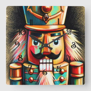 Chalk Illustration Christmas Nutcracker II Square Wall Clock