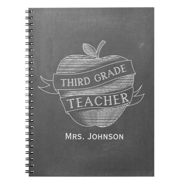 Chalk Inspired Apple 3rd Grade Teacher Notebook (Front)