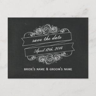 Chalk Inspired Rose Banner Save The Date Announcement Postcard