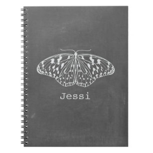 Chalk Inspired White Butterfly Spiral Notebook