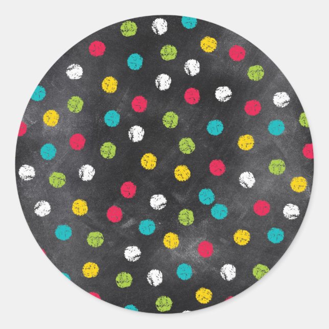 Chalk It Up! Rainbow Polka Dots – Chalkboard Print Classic Round Sticker (Front)