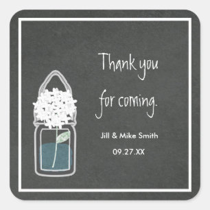 Chalk Mason Jar White Baby's Breath Flowers Square Sticker