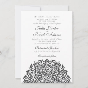 Chalk Off White Whimsical Floral Mandala Wedding Invitation