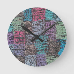 Chalk on the sidewalk art in  yellow white purple  round clock