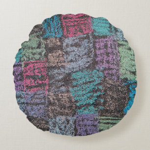 Chalk on the sidewalk art in yellow white purple round cushion