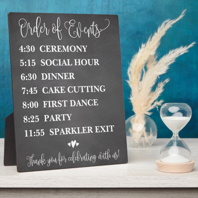 Chalk Order of Events Wedding Schedule Sign Plaque (Side)