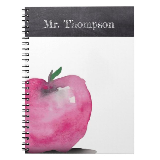 Chalk Personalised Watercolor Apple Teacher Custom Notebook (Front)