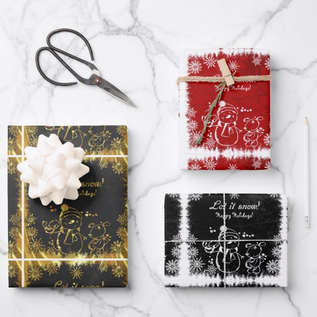 Chalk Snowman-Let It Snow Wrapping Paper Sheet (Front)