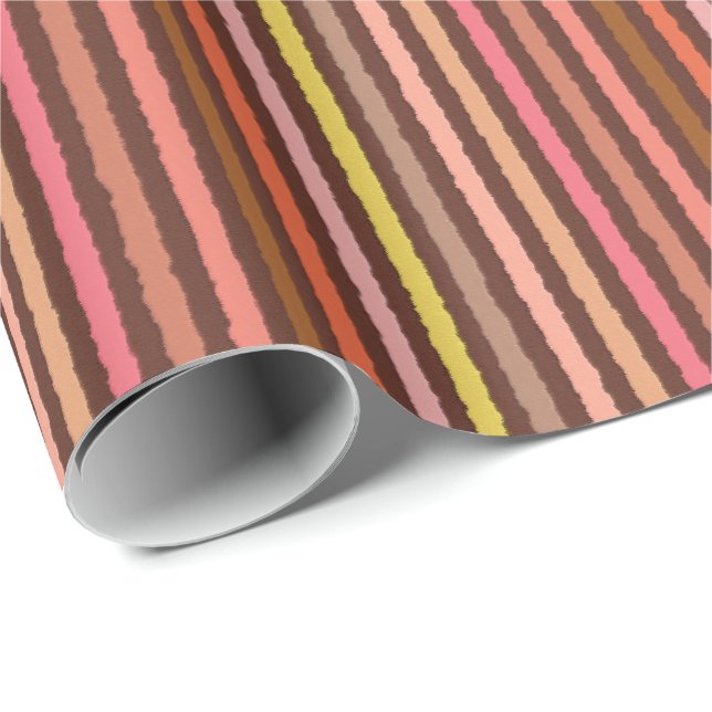 Chalk Stripes - Chocolate Brown and Coral Wrapping Paper (Roll Corner)