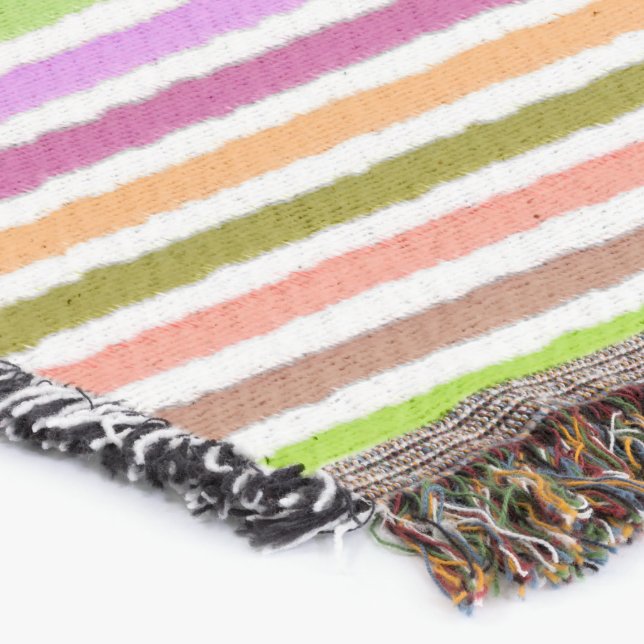 Chalk Stripes - Cream and Multi Colours Throw Blanket (Corner)