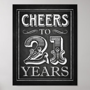 Chalk Style CHEERS TO 21 YEARS Sign Print