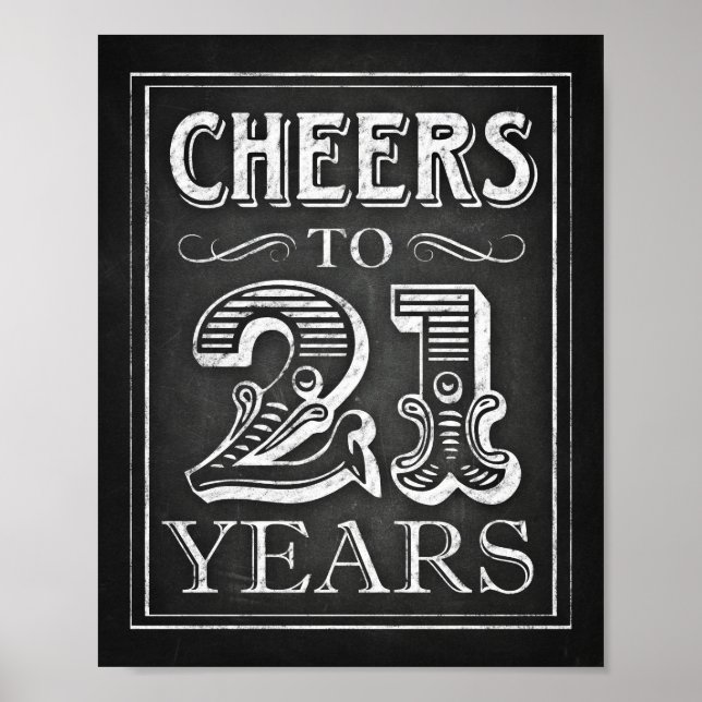 Chalk Style CHEERS TO 21 YEARS Sign Print (Front)