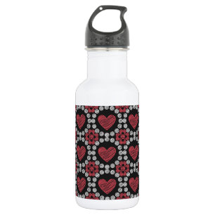Chalk Style Hearts And Circles Red Black And White 532 Ml Water Bottle