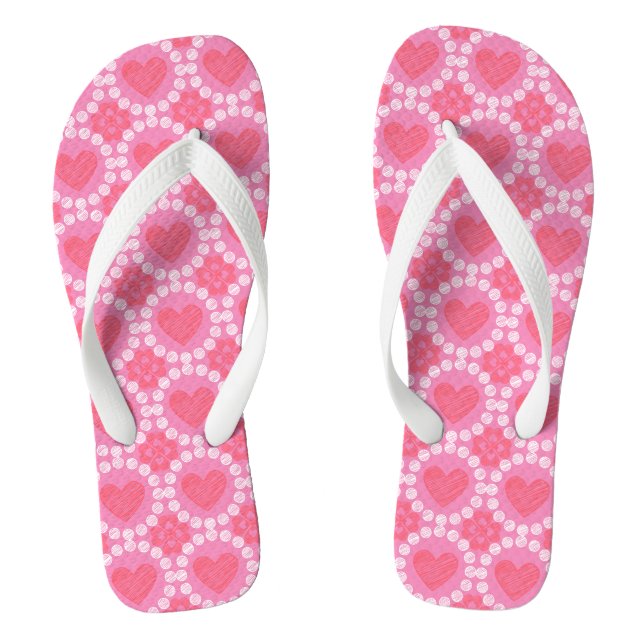 Chalk Style Hearts Flip Flops (Footbed)
