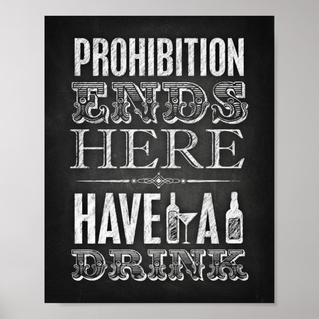 Chalk Style Party Signs / PROHIBITION ENDS HERE (Front)