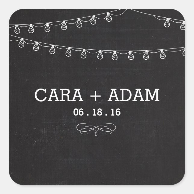 Chalk Style String Lights Wedding Sticker (Front)