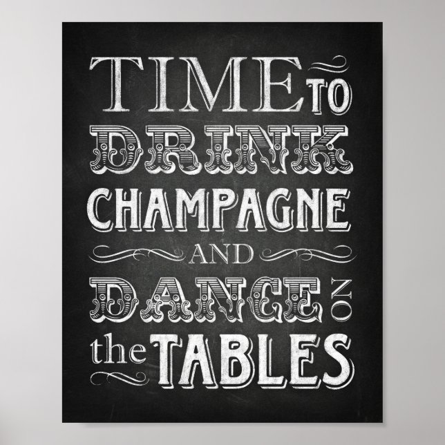 Chalk Style TIME TO DRINK CHAMPAGNE Sign Print (Front)