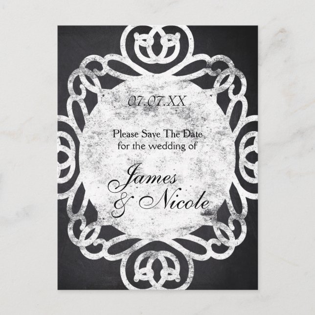 Chalk Vintage Elegant Wedding Save Date Postcard (Front)