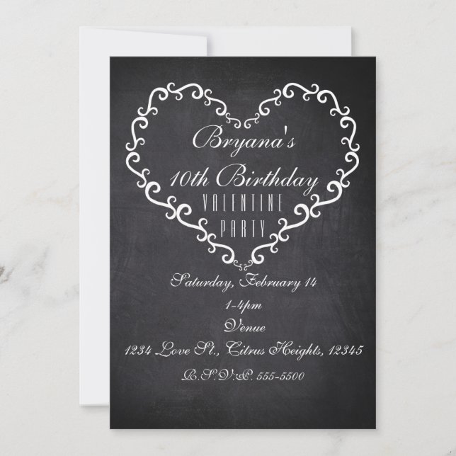 Chalk White Ornamental Heart Valentine Invitations (Front)