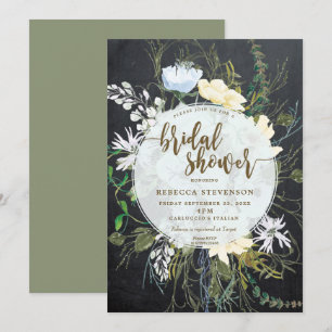 chalk wild flower floral bridal shower invitation