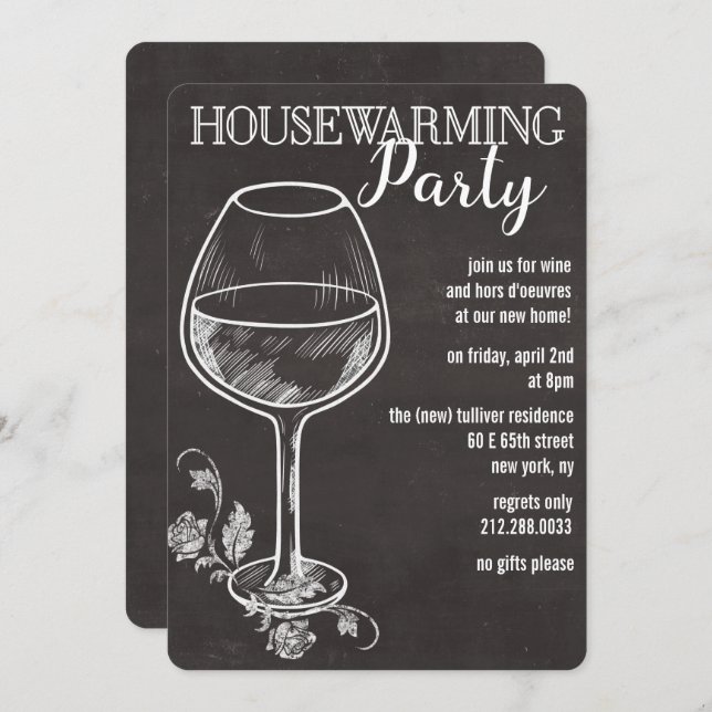 Chalk Wine Glass Housewarming Invitation (Front/Back)