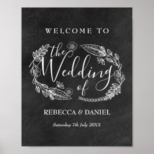Chalkboad Hand-drawn Floral Garland Welcome Poster