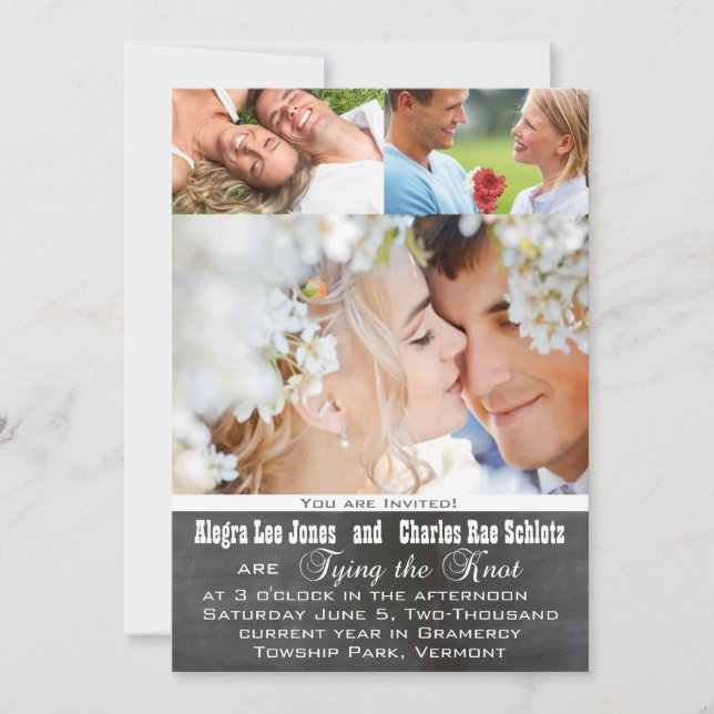 Chalkboad Photo Typography Wedding Invitations (Front)