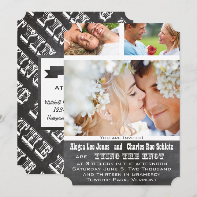 Chalkboad Photo Typography Wedding Invitations (Front/Back)