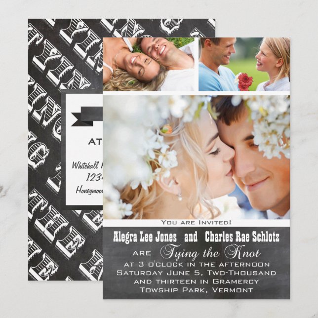 Chalkboad Photo Typography Wedding Invitations (Front/Back)