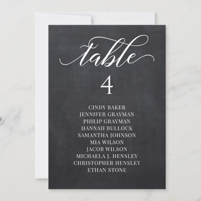Chalkboad Script Wedding Table Plan Seating Cards (Front)