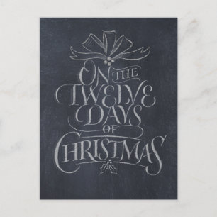 Chalkboard '12 Days of Christmas' Black Chalk Holiday Postcard