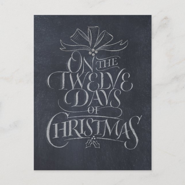 Chalkboard '12 Days of Christmas' Black Chalk Holiday Postcard (Front)